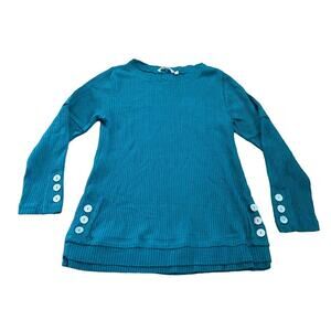 NWOT Soft Surroundings Teal Waffle-Knit Henley Top XS Button Detail